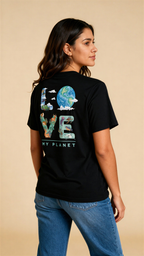 חולצת Love My Planet מכותנה אורגנית של אדם וטבע עם הדפס אהבה לכדור הארץ
