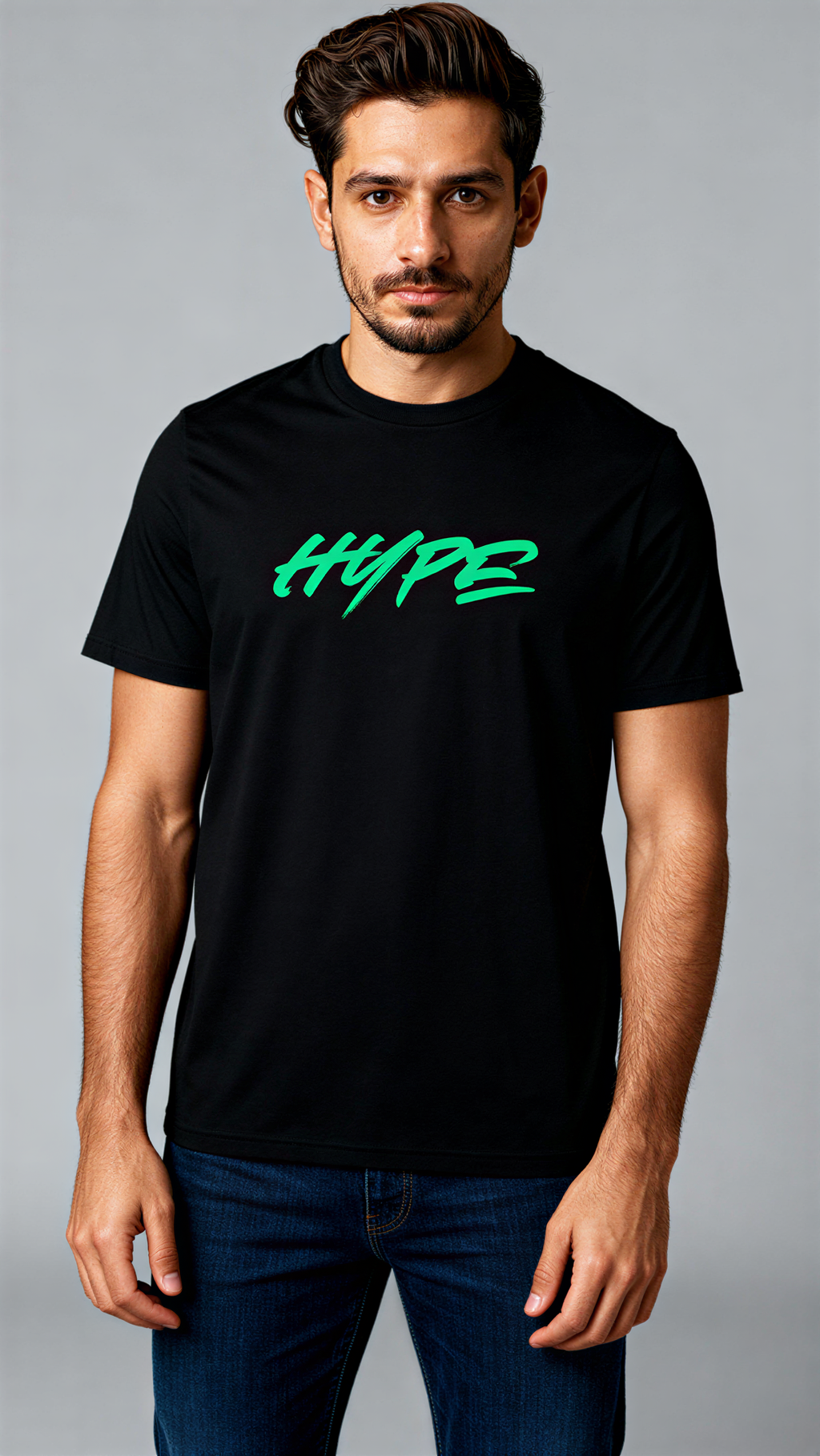 חולצת Hype שחורה מכותנה אורגנית של אדם וטבע עם הדפס ירוק ניאון